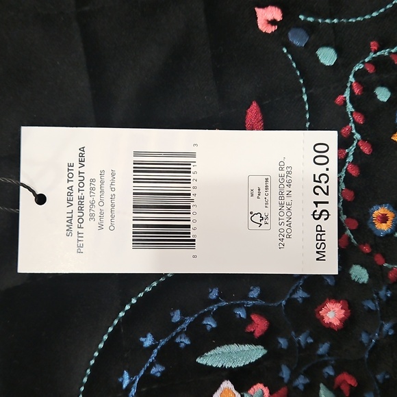 New Nwt Vera Bradley Velvet Small Vera Tote Bag, Winter Ornaments With Wallet - Picture 5 of 7